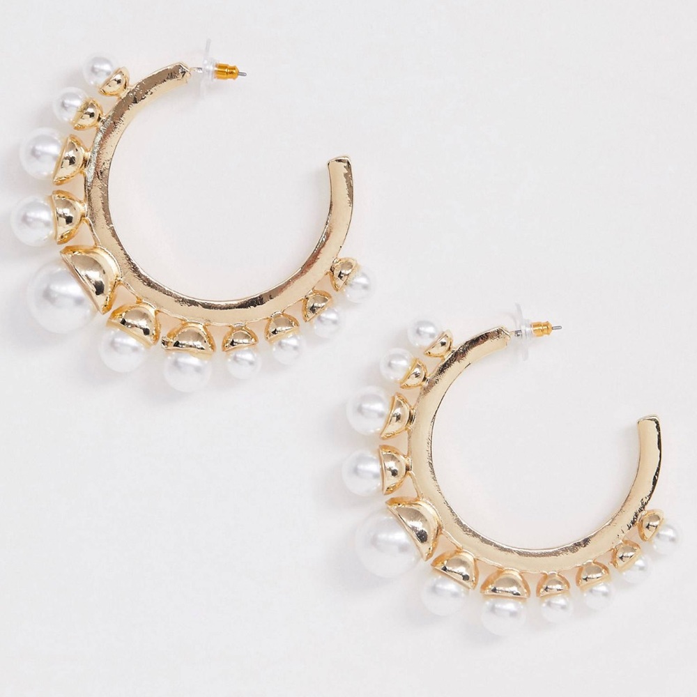 ASOS DESIGN hoop earring with pearls in gold tone